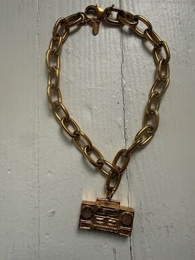 Vintage Moschino Gold Boombox Pendant Chain Necklace